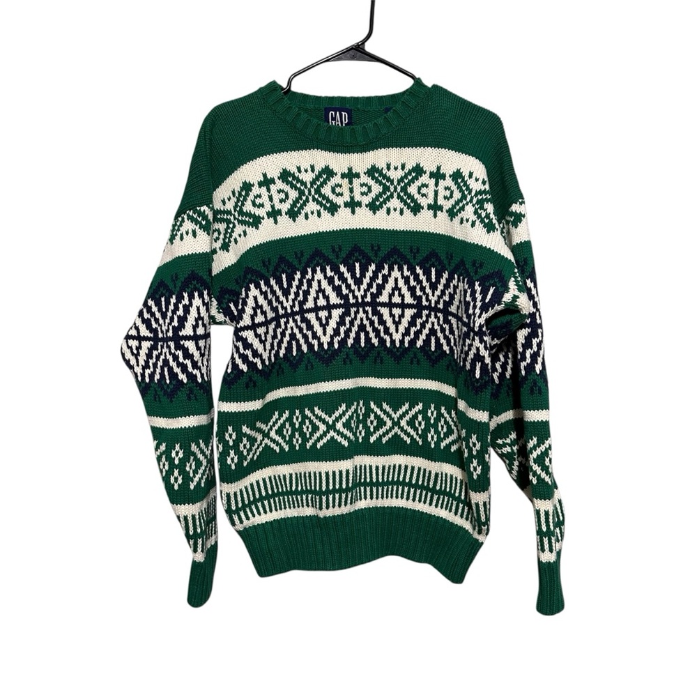 GAP Chunky Cozy Oversized Green Patterned Sweater - Picture 7 of 7